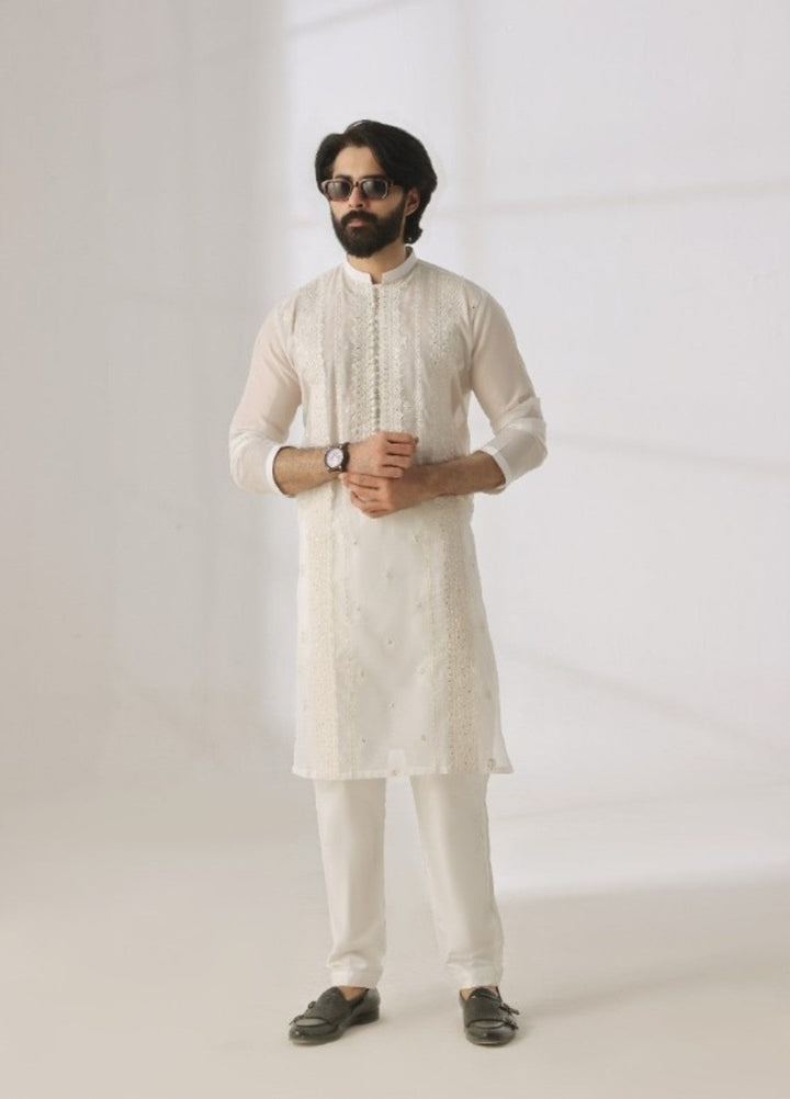 Bazm E Riwayat by Bin Musab Men Kurta Pajama 2 Piece Paper Cotton Pearl Creek - Festive Collection