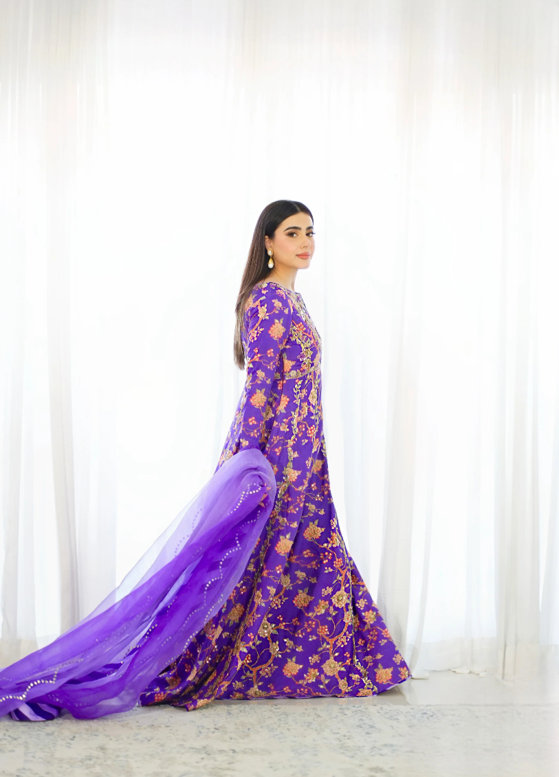 Luxe By Hues Atelier Women Pret 2 Piece Purple Printed Pishwas Formal - Formals Collection