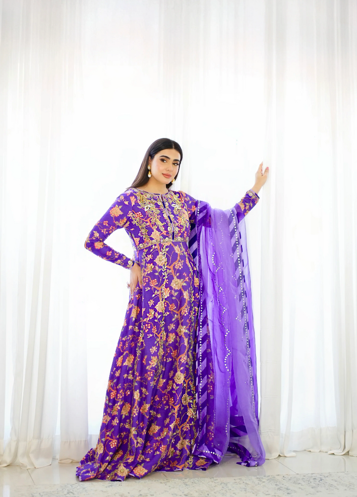 Luxe By Hues Atelier Women Pret 2 Piece Purple Printed Pishwas Formal - Formals Collection