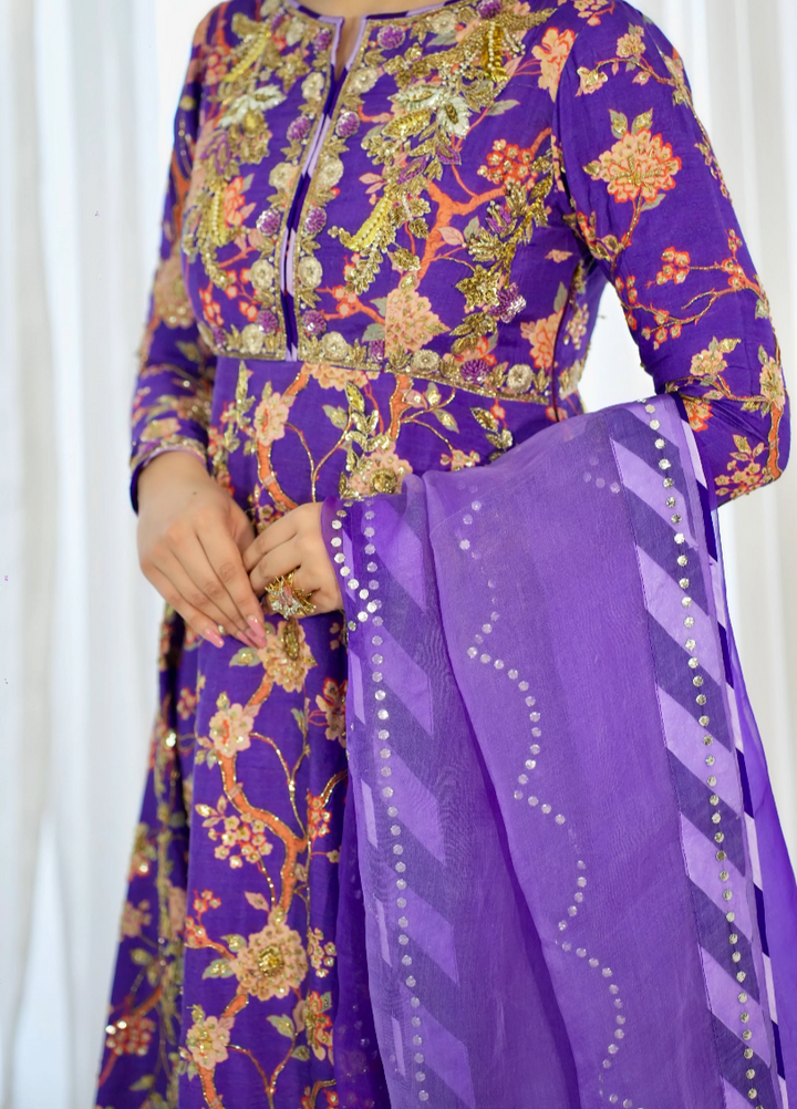 Luxe By Hues Atelier Women Pret 2 Piece Purple Printed Pishwas Formal - Formals Collection