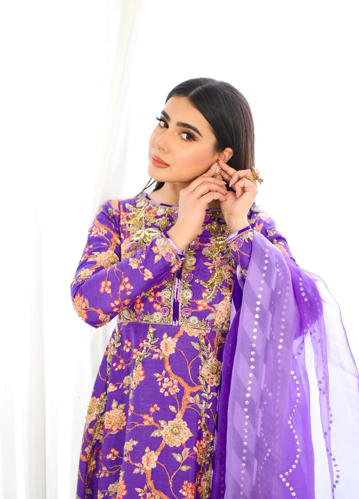 Luxe By Hues Atelier Women Pret 2 Piece Purple Printed Pishwas Formal - Formals Collection