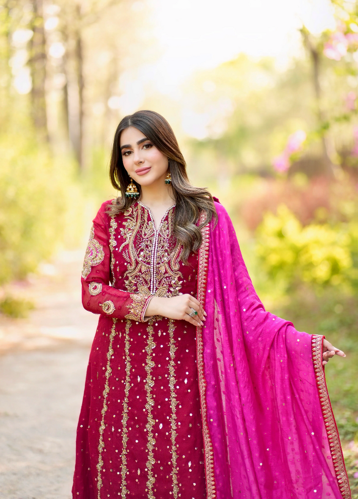 Luxe By Hues Atelier Women Pret 3 Piece Red Zardozi - Formals Collection