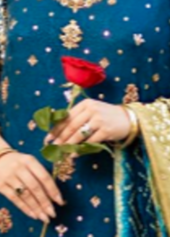 Luxe By Hues Atelier Women Pret 3 Piece Lakhnawi Blue Formal - Formals Collection