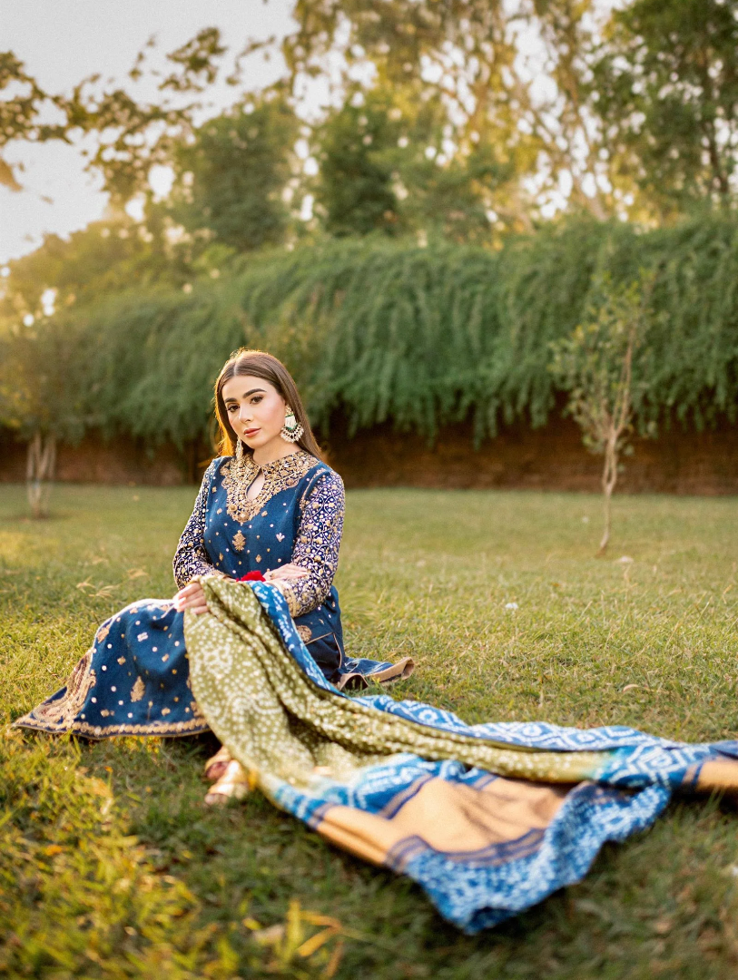 Luxe By Hues Atelier Women Pret 3 Piece Lakhnawi Blue Formal - Formals Collection