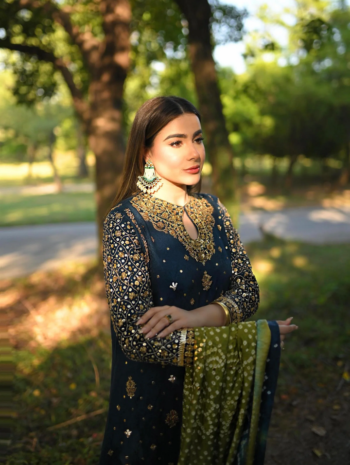 Luxe By Hues Atelier Women Pret 3 Piece Lakhnawi Blue Formal - Formals Collection