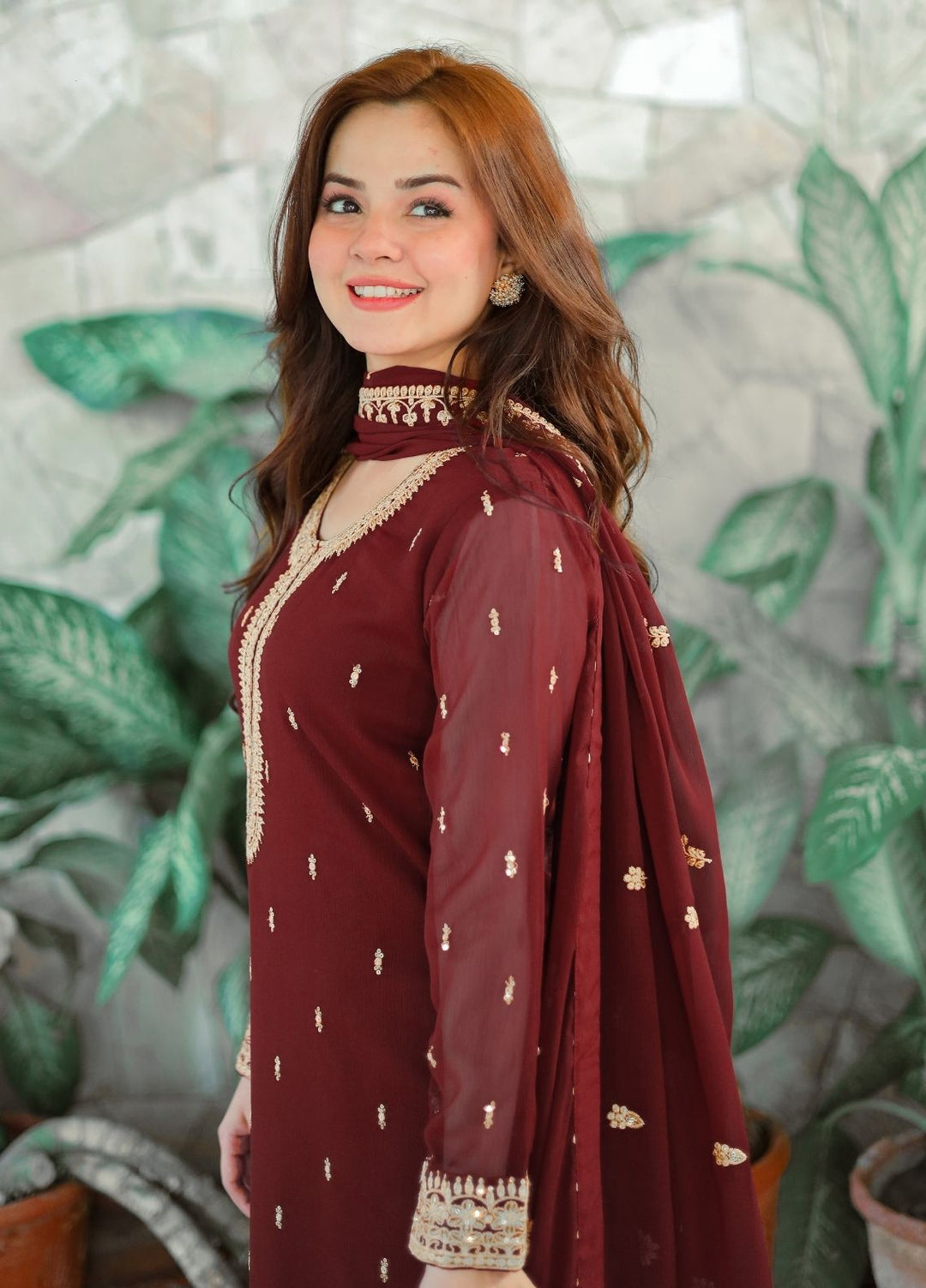 Rang e Haya by Abaan Zohan Woman Pret Chiffon 3 Piece Ada Maroon - Festive Collection