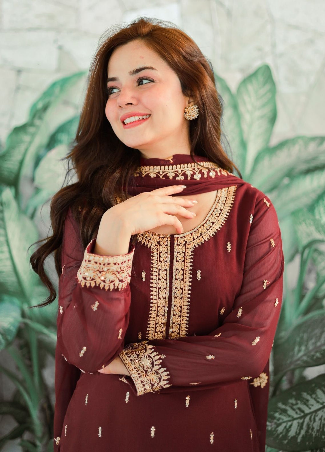 Rang e Haya by Abaan Zohan Woman Pret Chiffon 3 Piece Ada Maroon - Festive Collection