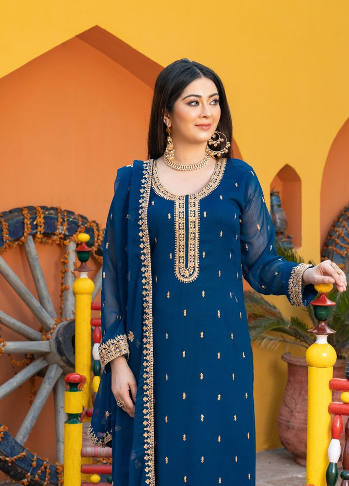 Rang e Haya by Abaan Zohan Woman Pret Chiffon 3 Piece Ada Peacock - Festive Collection