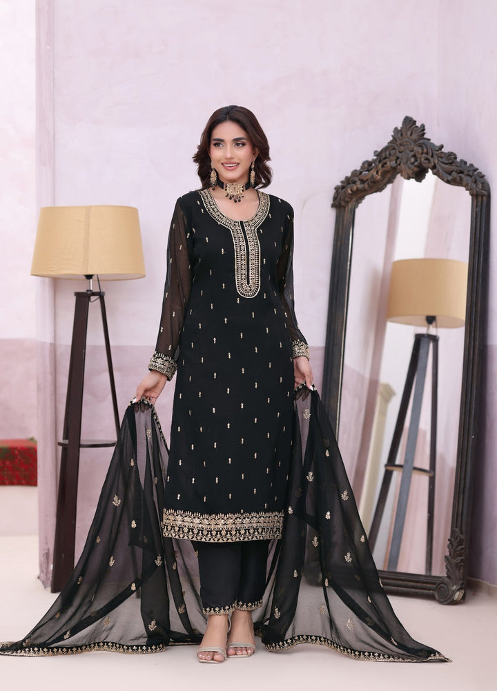 Rang e Haya by Abaan Zohan Woman Pret Chiffon 3 Piece Ada Black - Festive Collection