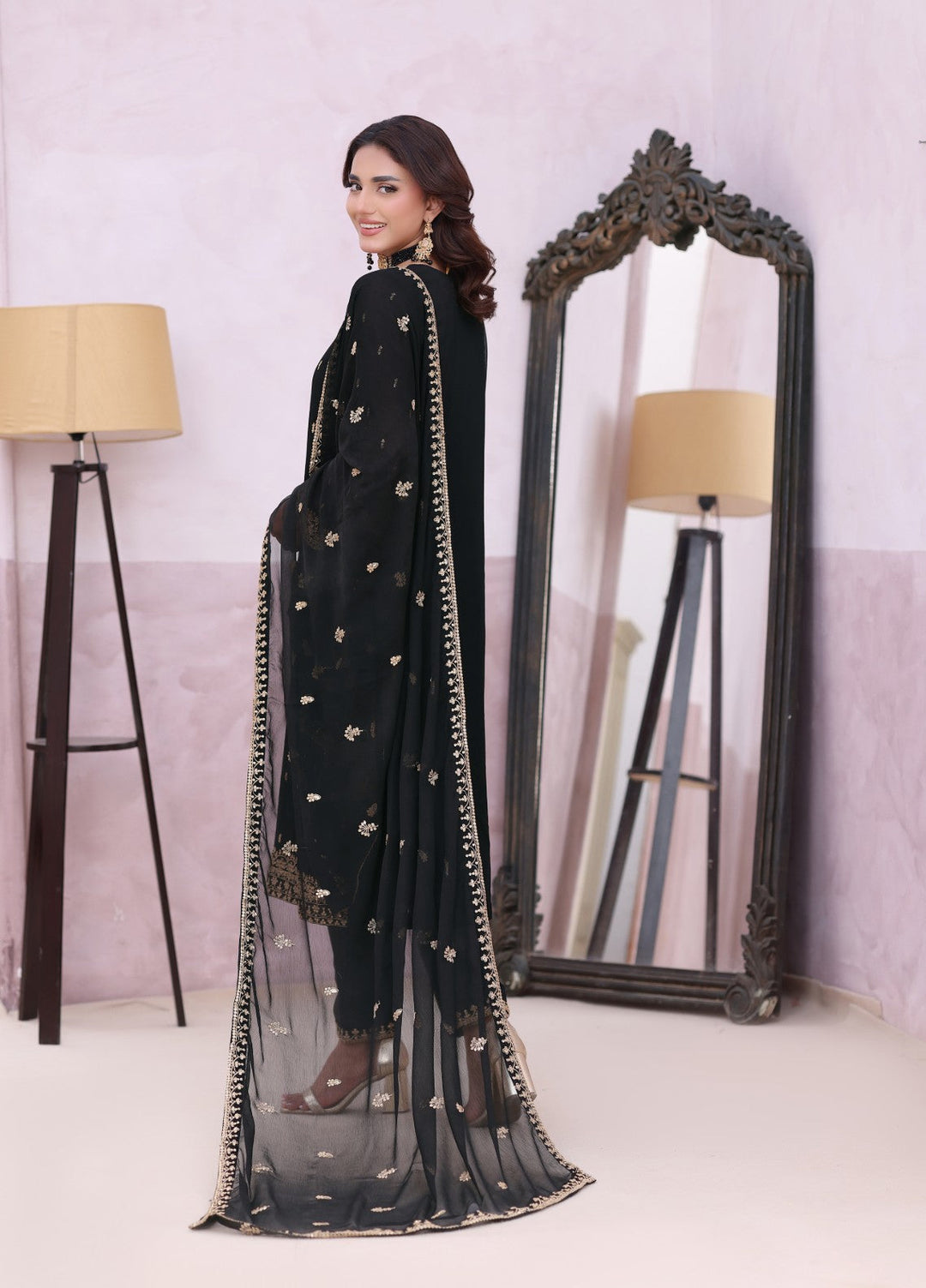 Rang e Haya by Abaan Zohan Woman Pret Chiffon 3 Piece Ada Black - Festive Collection