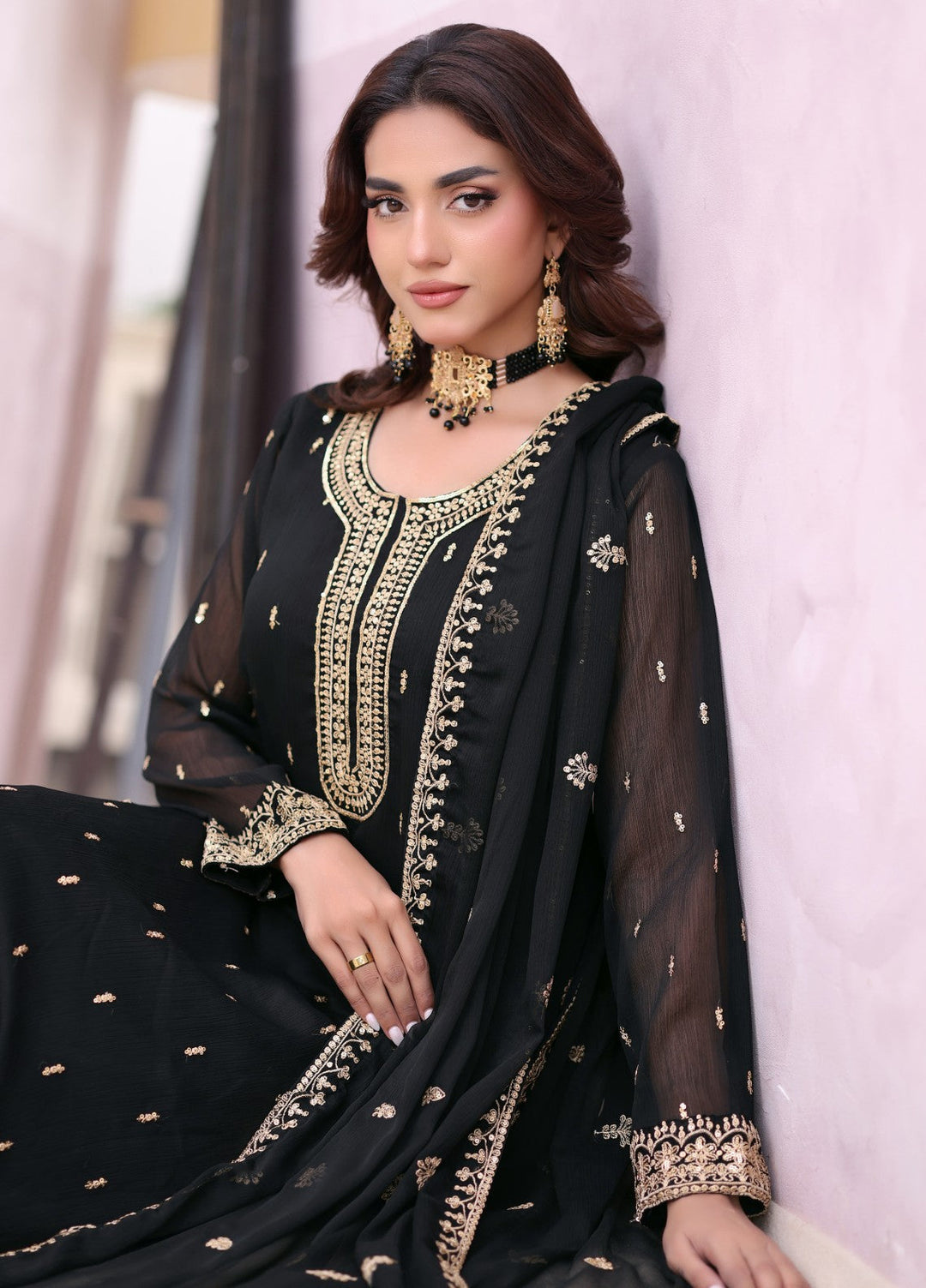 Rang e Haya by Abaan Zohan Woman Pret Chiffon 3 Piece Ada Black - Festive Collection
