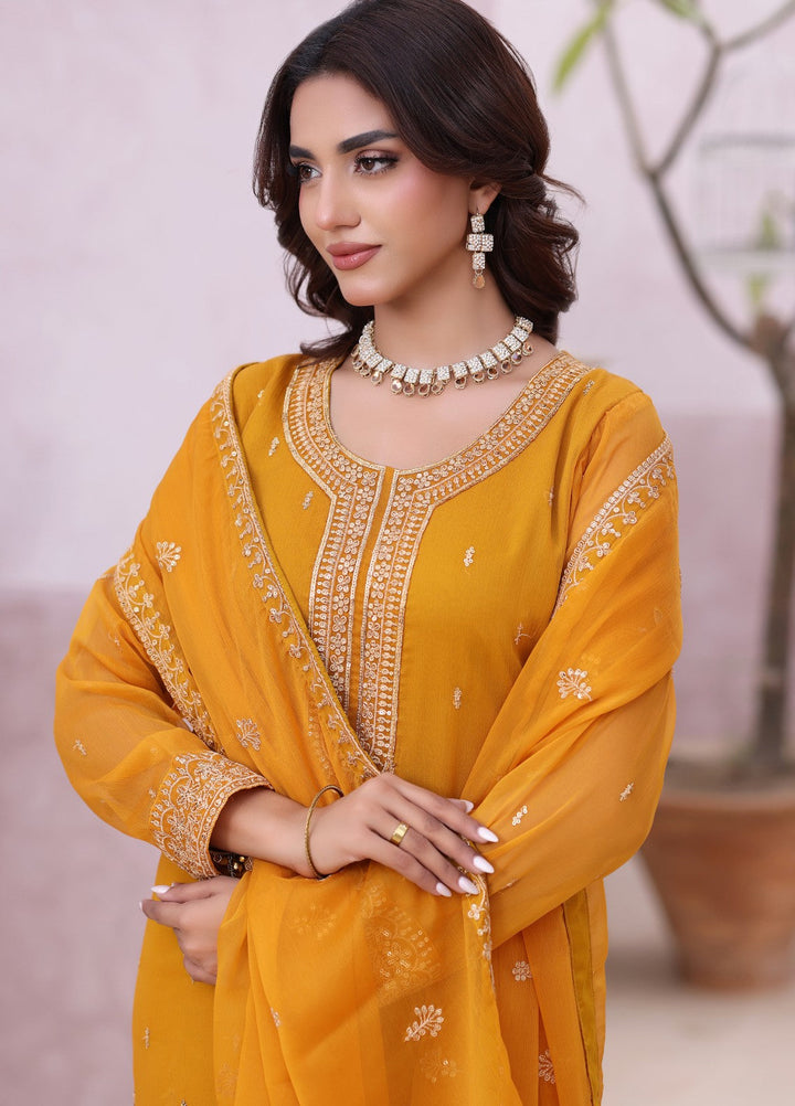 Rang e Haya by Abaan Zohan Woman Pret Chiffon 3 Piece Ada Mustard - Festive Collection