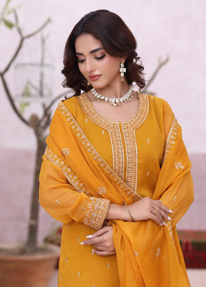 Rang e Haya by Abaan Zohan Woman Pret Chiffon 3 Piece Ada Mustard - Festive Collection