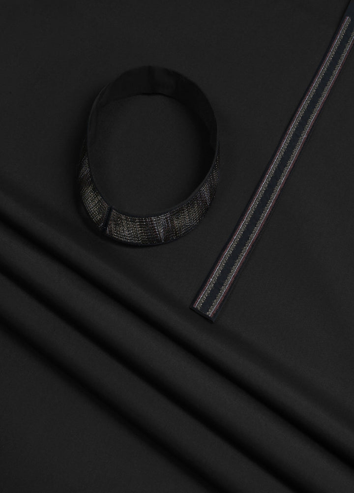 Monochorme by fabrich Men Unstitch 5-Colors Ikat Effect Embroidered Bann/Placket Black GTS-FE-018 - Casual Collection