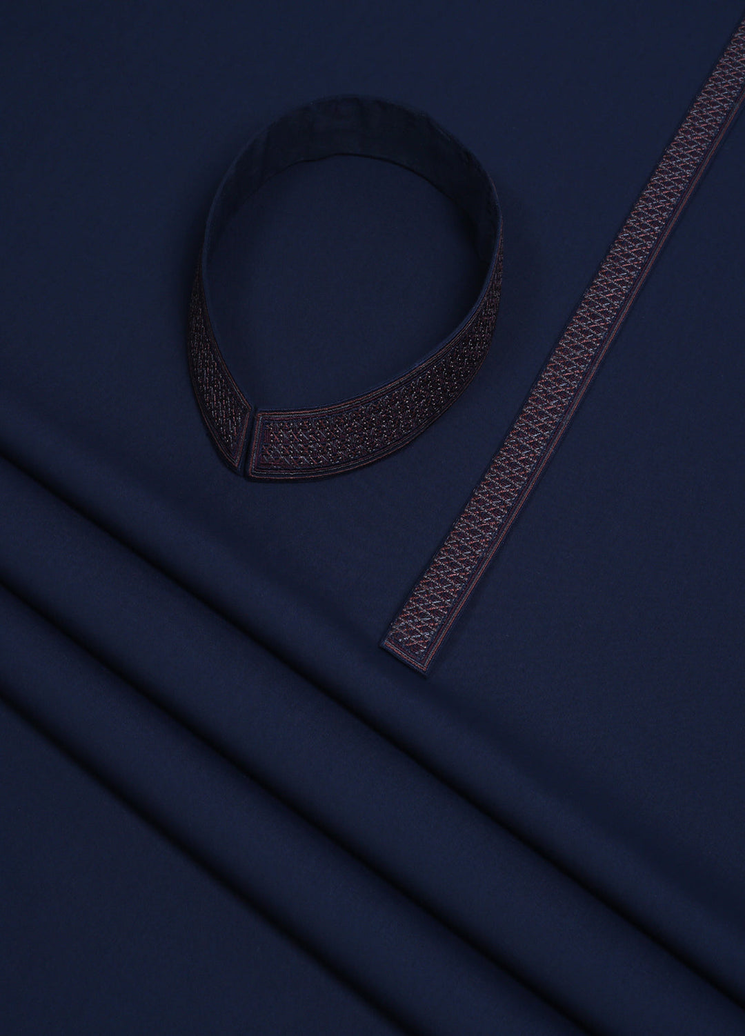 Monochorme by fabrich Men Unstitch 5-Colors Cross-Stitch Embroidered Bann/Placket Navy GTS-FE-019 - Casual Collection