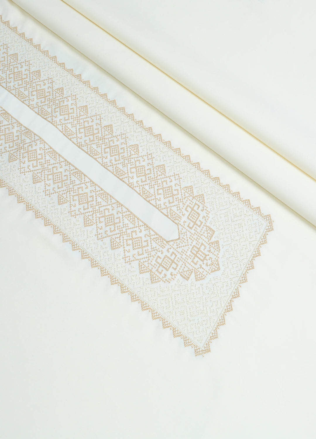 Monochorme by fabrich Men Unstitch Cross-Stitch Embroidered Neckline Kameez Shalwar Cream GTS-FE-016 - Casual Collection