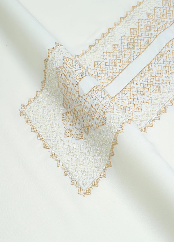 Monochorme by fabrich Men Unstitch Cross-Stitch Embroidered Neckline Kameez Shalwar Cream GTS-FE-016 - Casual Collection