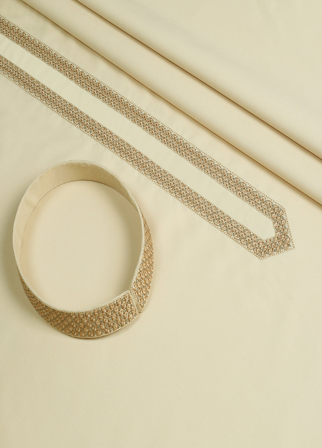 Monochorme by fabrich Men Unstitch Embroidered Neckline & Bann Kameez Shalwar Flax GTS-TE-004 - Casual Collection