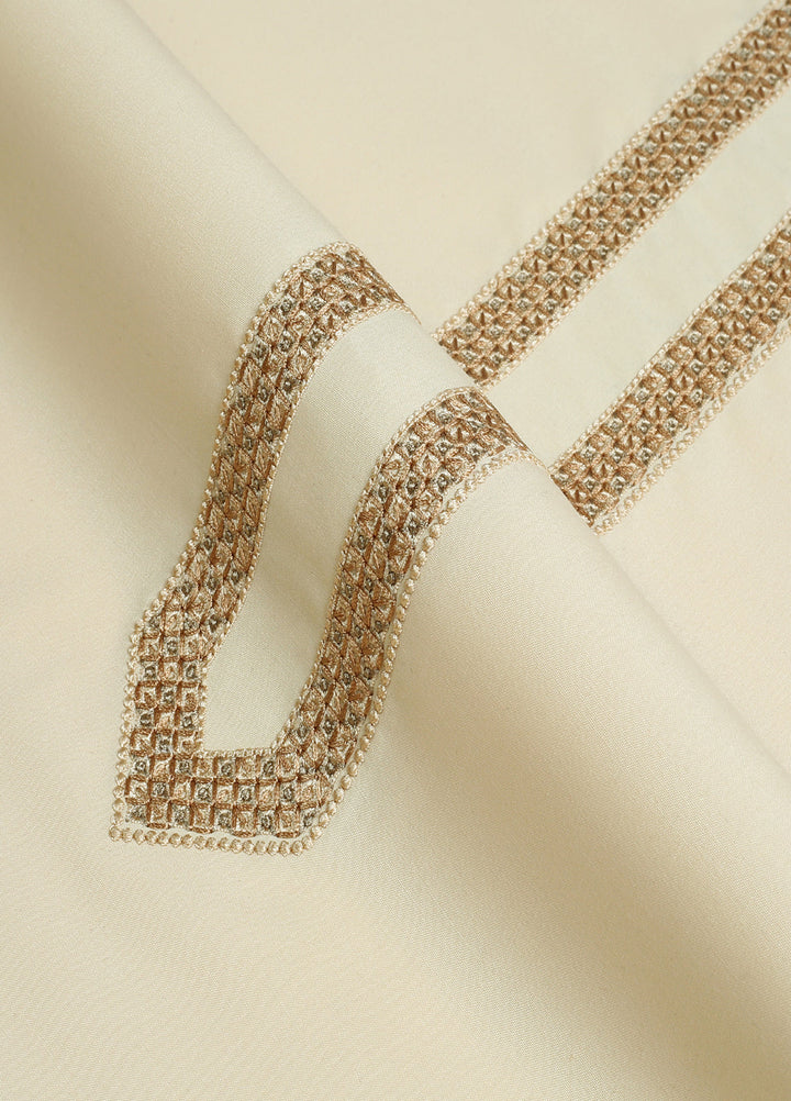 Monochorme by fabrich Men Unstitch Embroidered Neckline & Bann Kameez Shalwar Flax GTS-TE-004 - Casual Collection