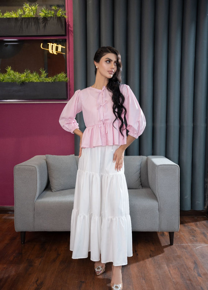 Evenmore by The Slay Wear Pret Tropical 1 Piece Essiential White skirt - Formals Collection