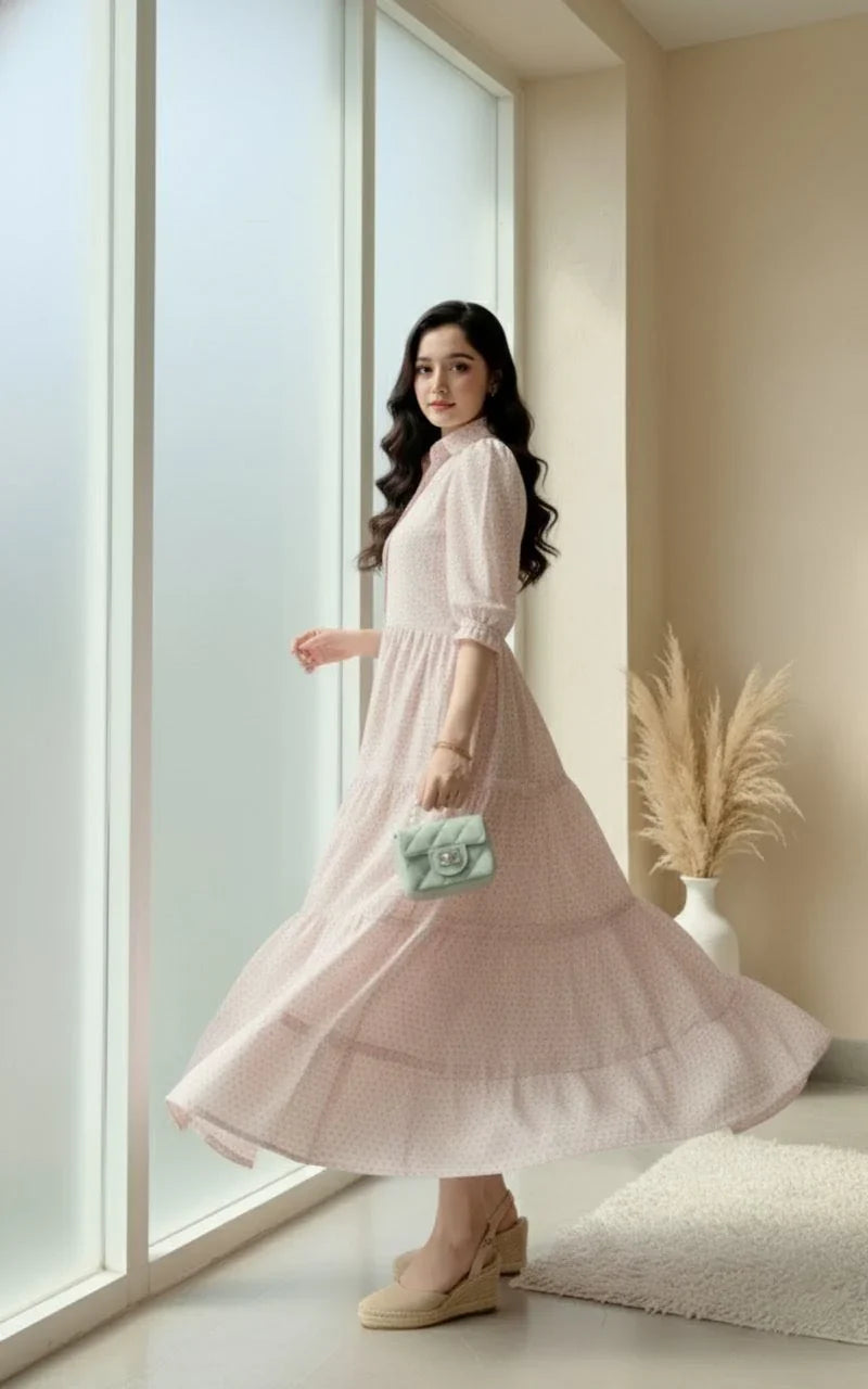 Urban Cut RTW Solids Cotton 1 Piece Light Pink Maxi Casual Collection
