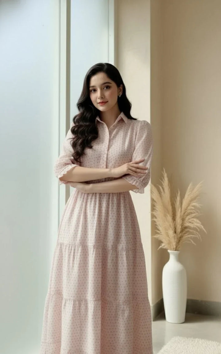 Urban Cut RTW Solids Cotton 1 Piece Light Pink Maxi Casual Collection