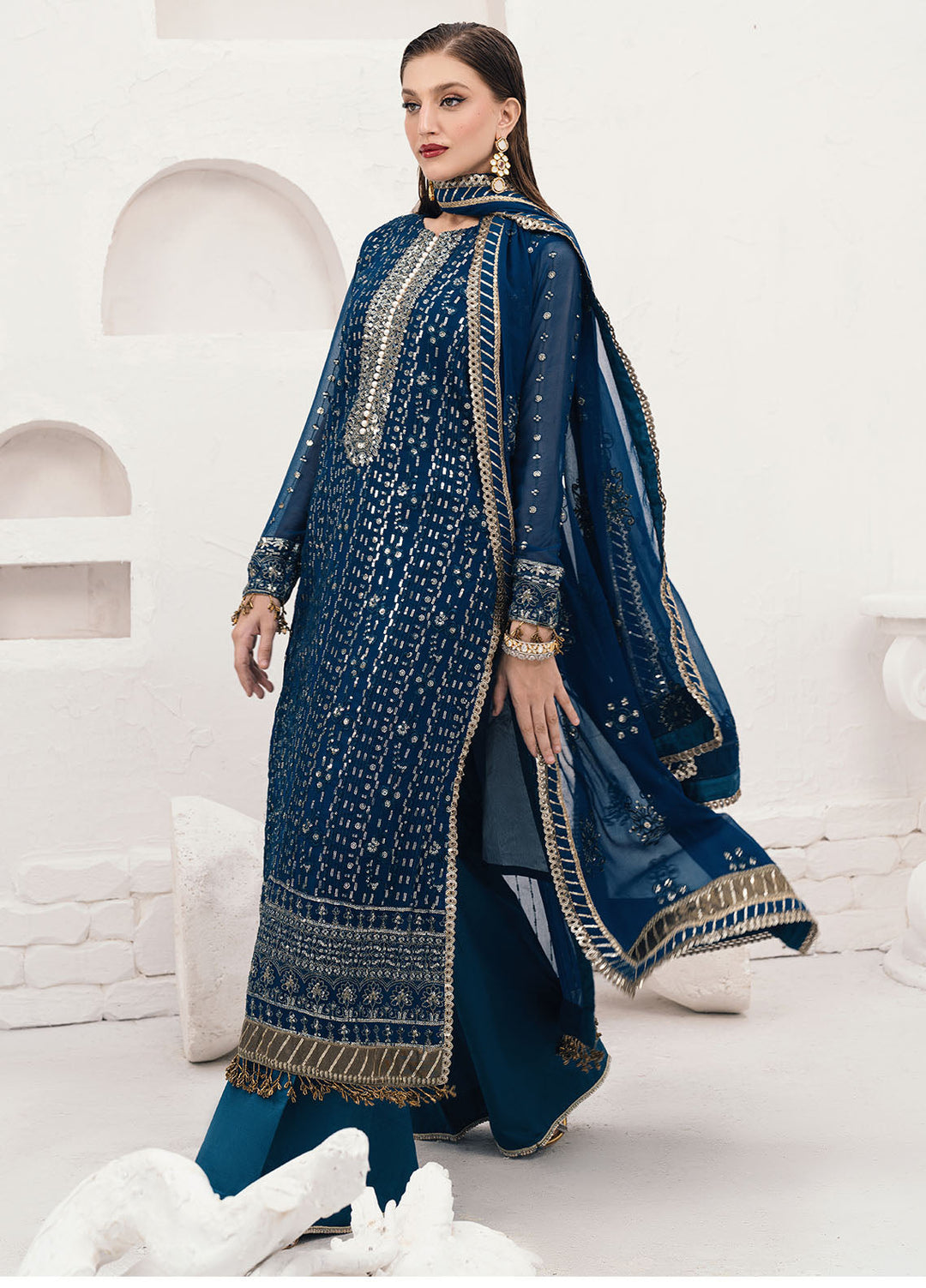 Sahane Ready To Wear Chiffon 3 Piece Suit Ct-140004 Ashen Pret - Formals Collection