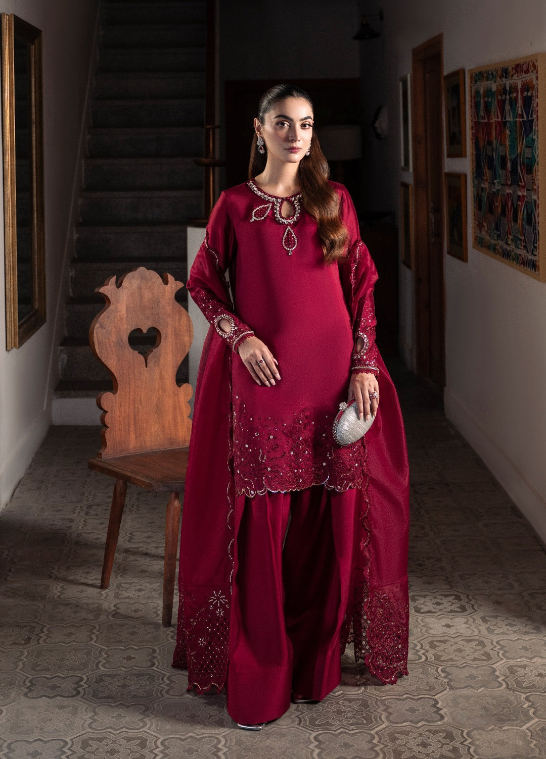 Amelia by Scherezade Women Pret Luxury Shisha Silk 3 Piece Rosette - Festive Collection