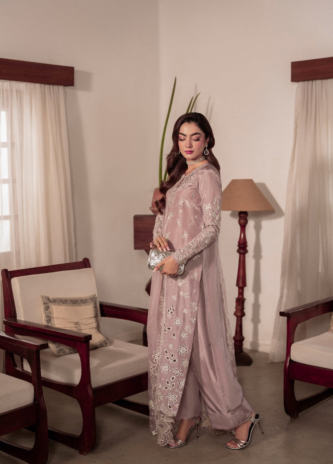 Amelia by Scherezade Women Pret Luxury Ramen Silk 3 Piece Maavi - Festive Collection