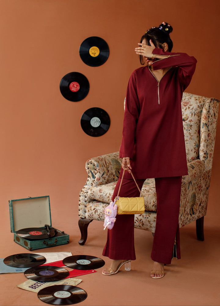 Motion by Ombrella Women Pret 2 Piece Cotton Maroon Melody - Winter Collection