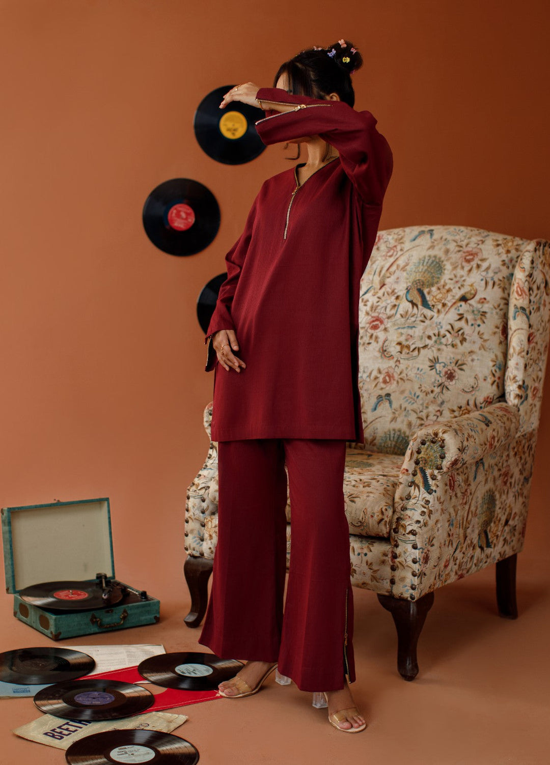 Motion by Ombrella Women Pret 2 Piece Cotton Maroon Melody - Winter Collection