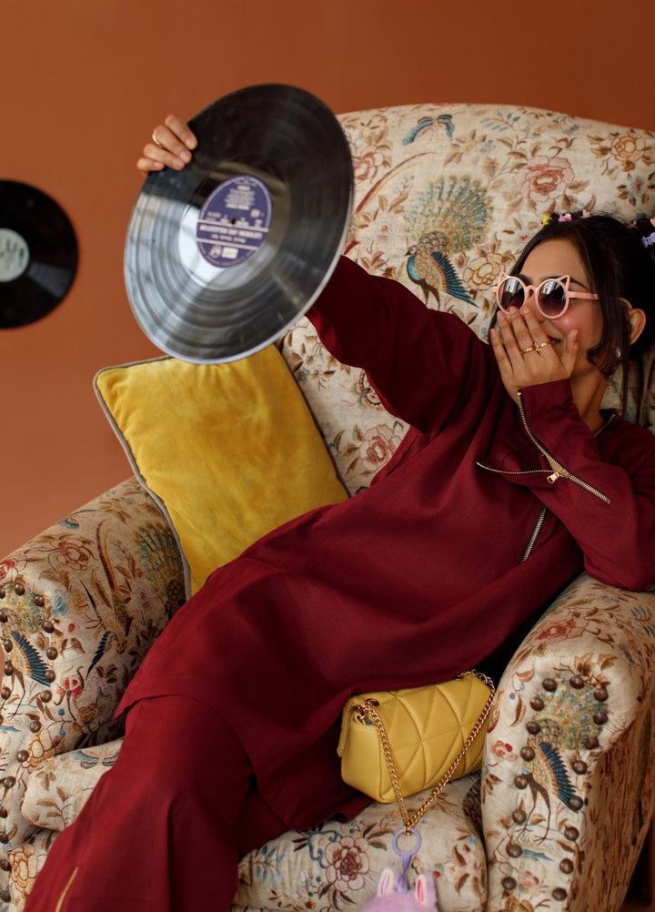 Motion by Ombrella Women Pret 2 Piece Cotton Maroon Melody - Winter Collection