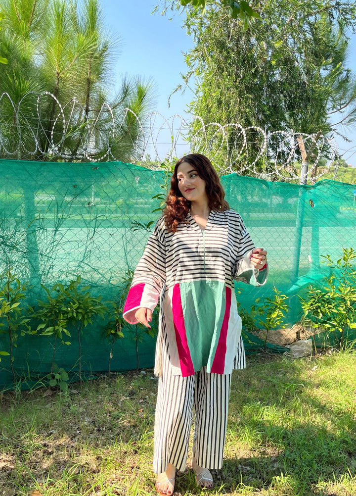 Urban Cut Pret Striped Colorblock Cotton 2 Piece Suit - C0200 - Summer Collection