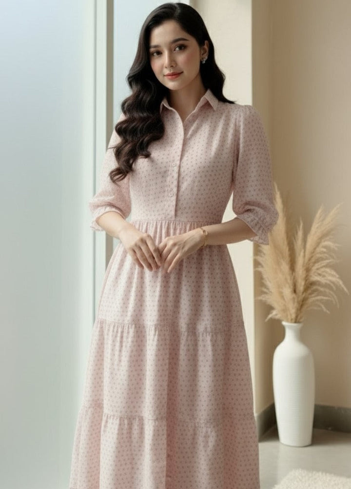 Urban Cut Pret Light Pink Cotton Maxi Dress 1 Piece Casual Wear C0201 - Summer Collection