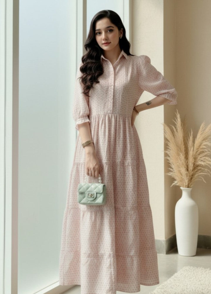 Urban Cut Pret Light Pink Cotton Maxi Dress 1 Piece Casual Wear C0201 - Summer Collection