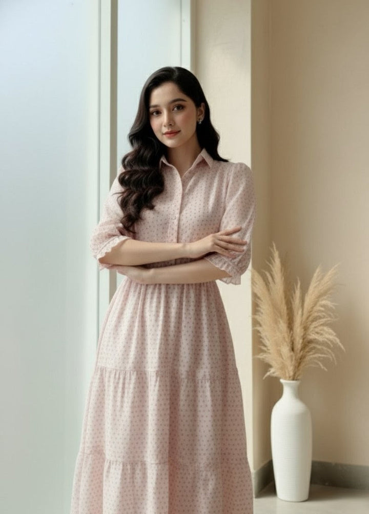 Urban Cut Pret Light Pink Cotton Maxi Dress 1 Piece Casual Wear C0201 - Summer Collection