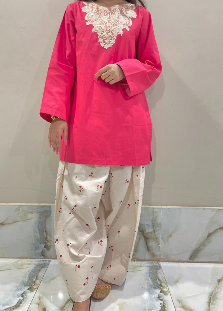 Urban Cut Pret Embroidered Cotton Kurta with Farshi Shalwar 2 Piece Traditional Coord C0203 - Summer Collection