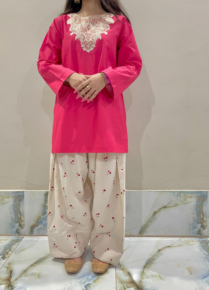 Urban Cut Pret Embroidered Cotton Kurta with Farshi Shalwar 2 Piece Traditional Coord C0203 - Summer Collection