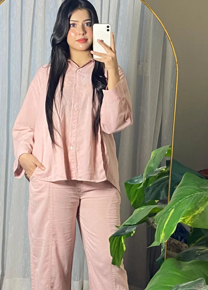 Urban Cut Pret Garment Dyed Cotton 2 Piece Pink Co-Ord C0207 - Summer Collection