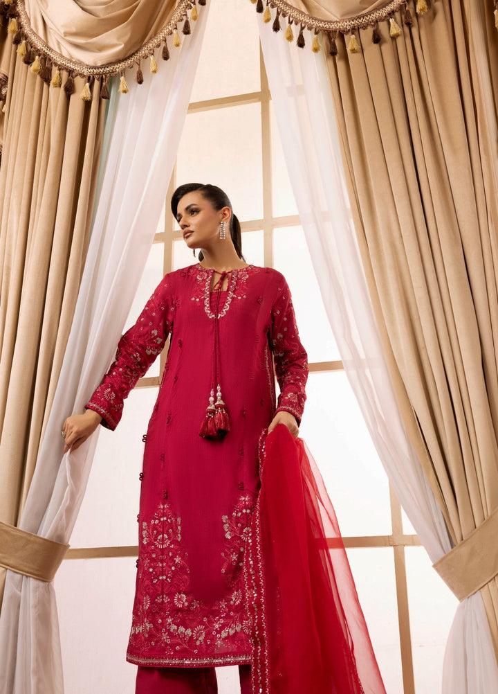 Style Nova By Tessa Pret 3 Piece Embroidered Raw Silk Ruby - Festive Collection