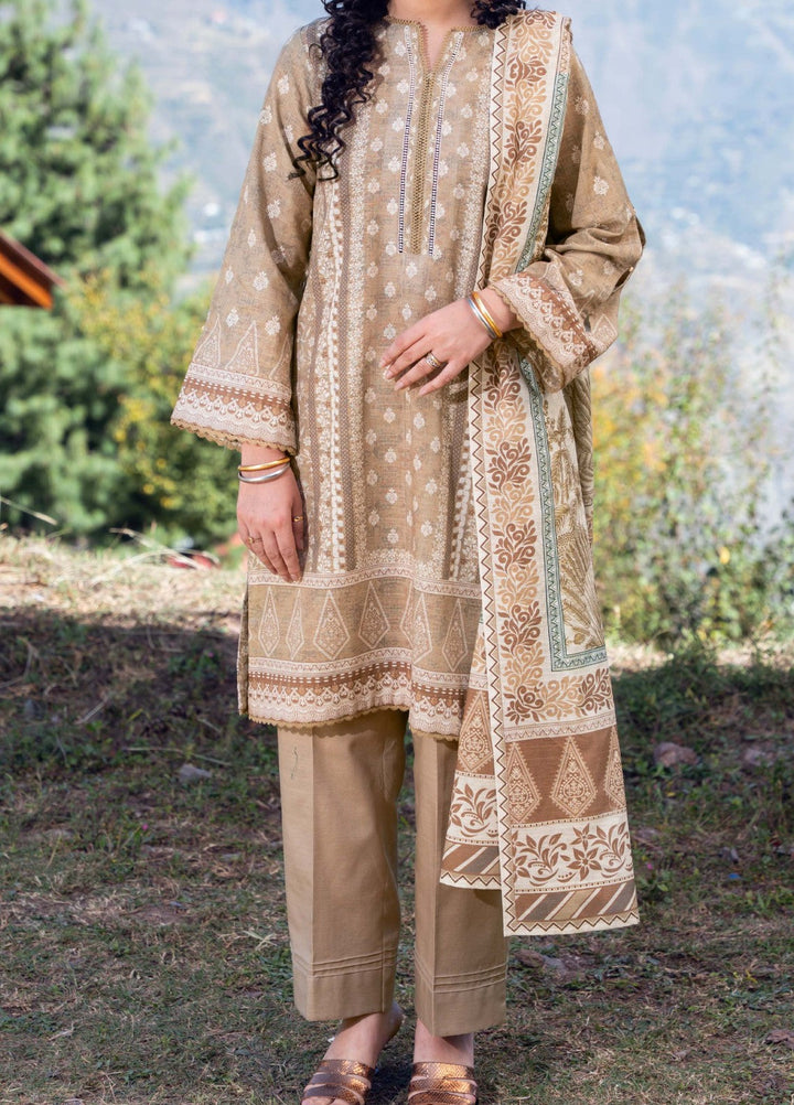 Narmin by Narkins Printed Unstitched Khaddar Suit 3 Piece Fawn - 3127 - Winter Collection