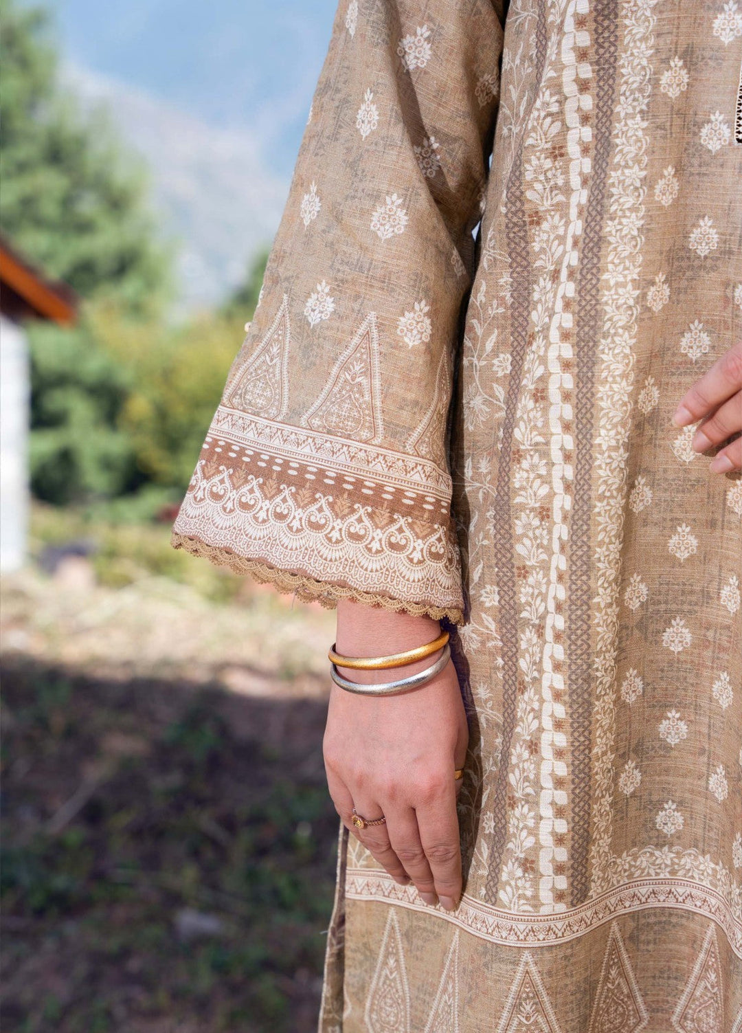 Narmin by Narkins Printed Unstitched Khaddar Suit 3 Piece Fawn - 3127 - Winter Collection