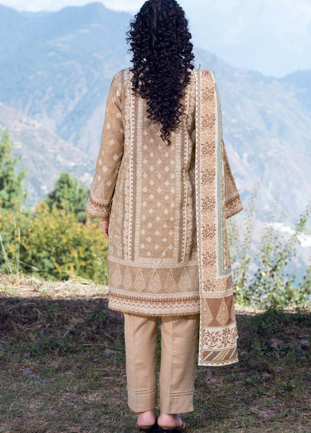 Narmin by Narkins Printed Unstitched Khaddar Suit 3 Piece Fawn - 3127 - Winter Collection