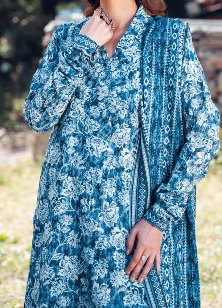 Narmin by Narkins Printed Unstitched Khaddar Suit 3 Piece Prussian - 3130 - Winter Collection