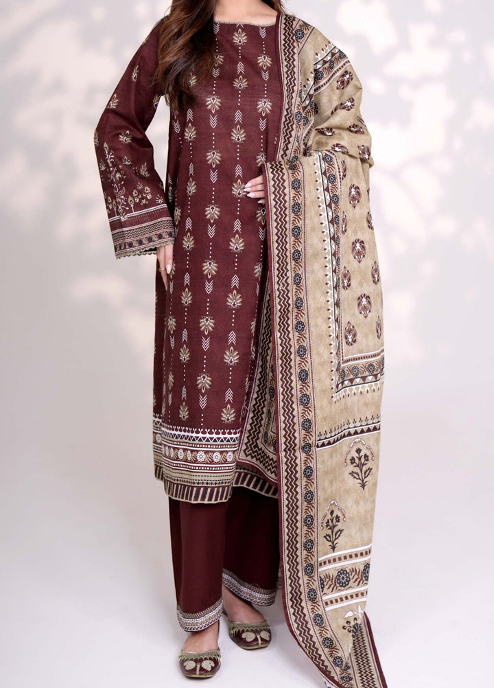 Narmin by Narkins Printed Unstitched Khaddar Suit 3 Piece Raisin - 3132 - Winter Collection