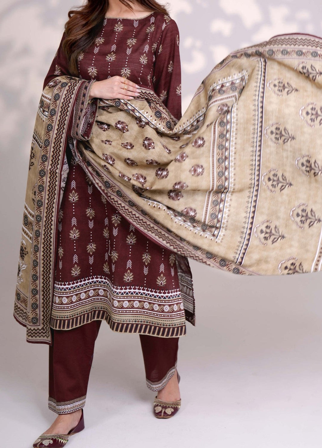 Narmin by Narkins Printed Unstitched Khaddar Suit 3 Piece Raisin - 3132 - Winter Collection