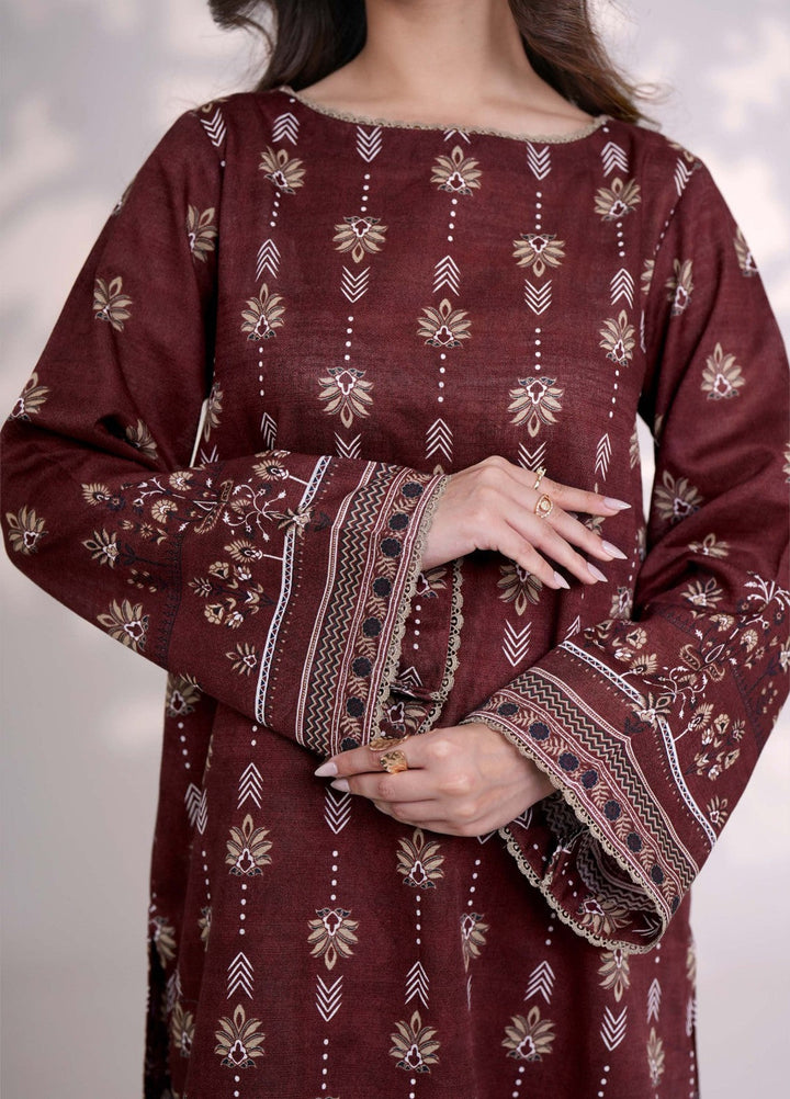 Narmin by Narkins Printed Unstitched Khaddar Suit 3 Piece Raisin - 3132 - Winter Collection