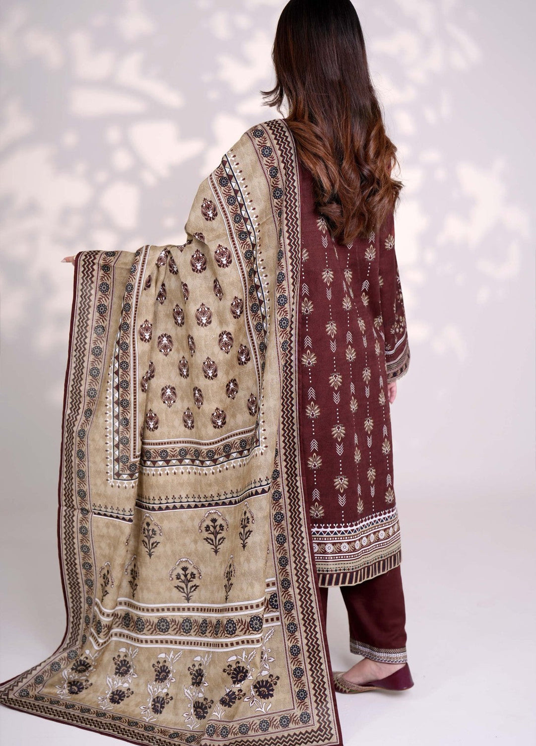 Narmin by Narkins Printed Unstitched Khaddar Suit 3 Piece Raisin - 3132 - Winter Collection