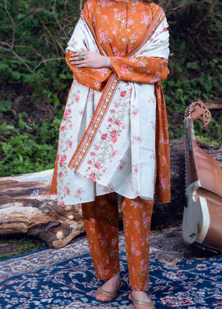 Narmin by Narkins Printed Unstitched Khaddar Suit 3 Piece Tangerine - 3146 - Winter Collection