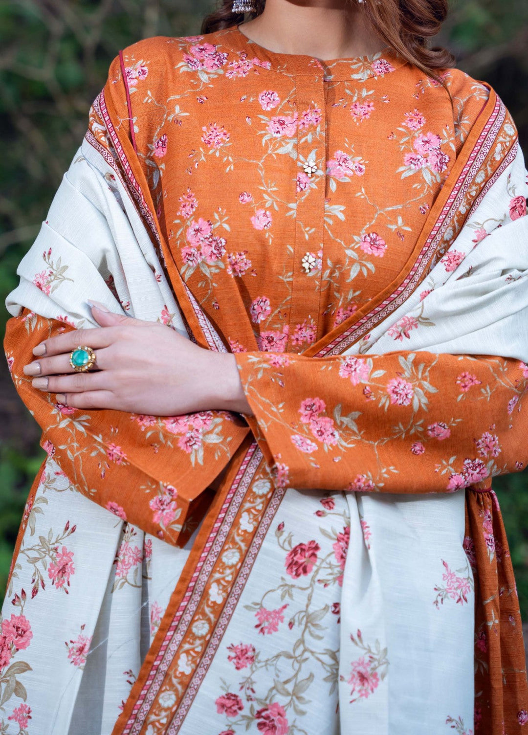 Narmin by Narkins Printed Unstitched Khaddar Suit 3 Piece Tangerine - 3146 - Winter Collection